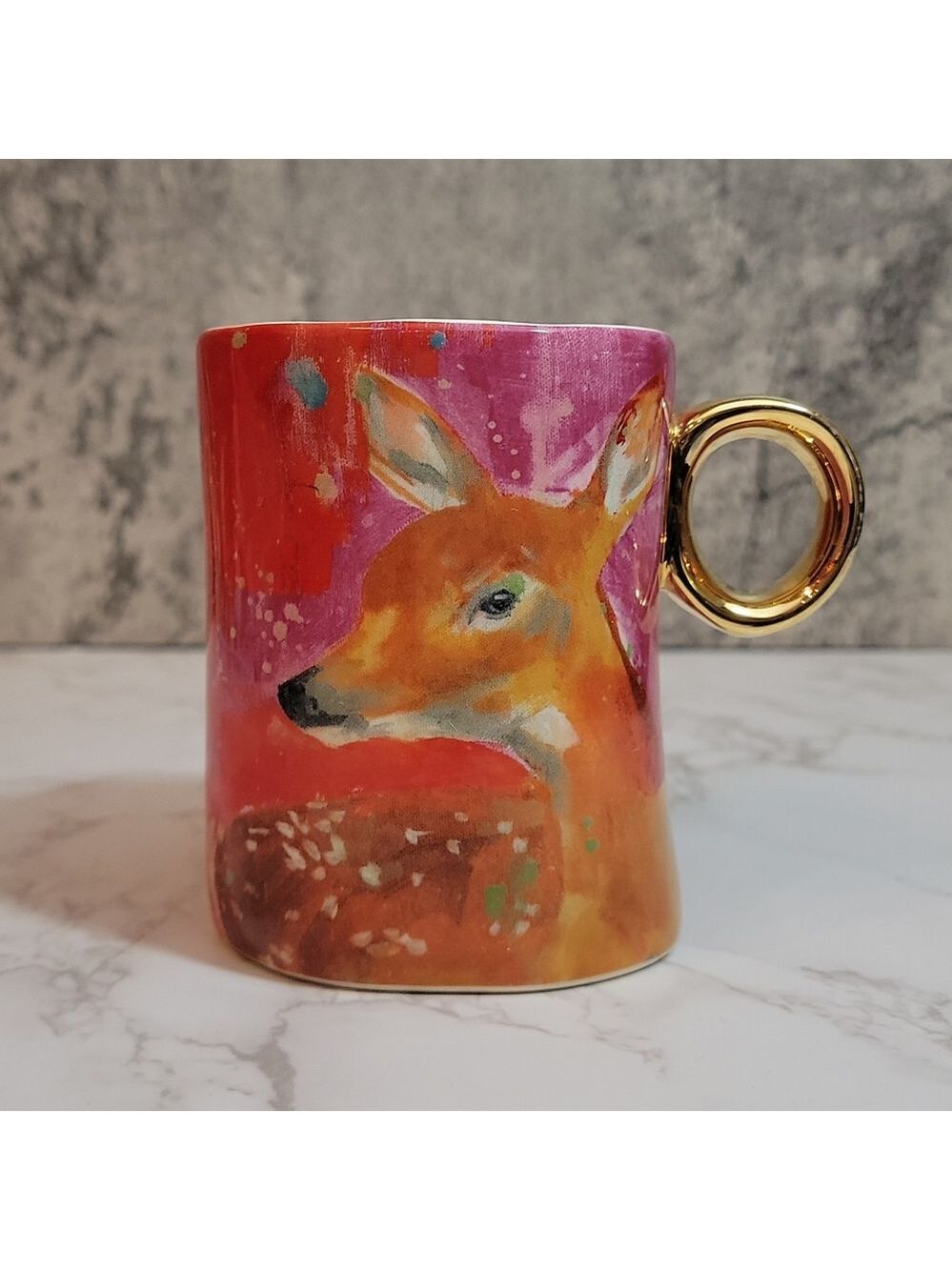 Anthropologie Lauren Carlson Walcott Pink Deer Fauna Mug